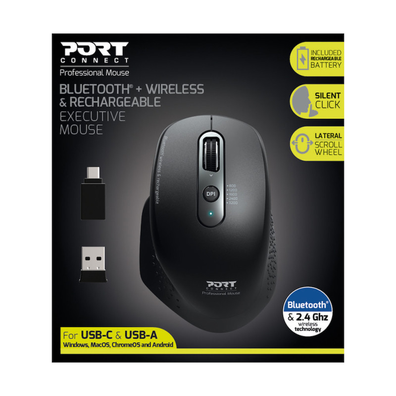 Wireless 2.4GHz Bluetooth® Rechargeable Executive Mouse