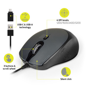 MOUSE OFFICE WIRED SILENT PRO - BLACK