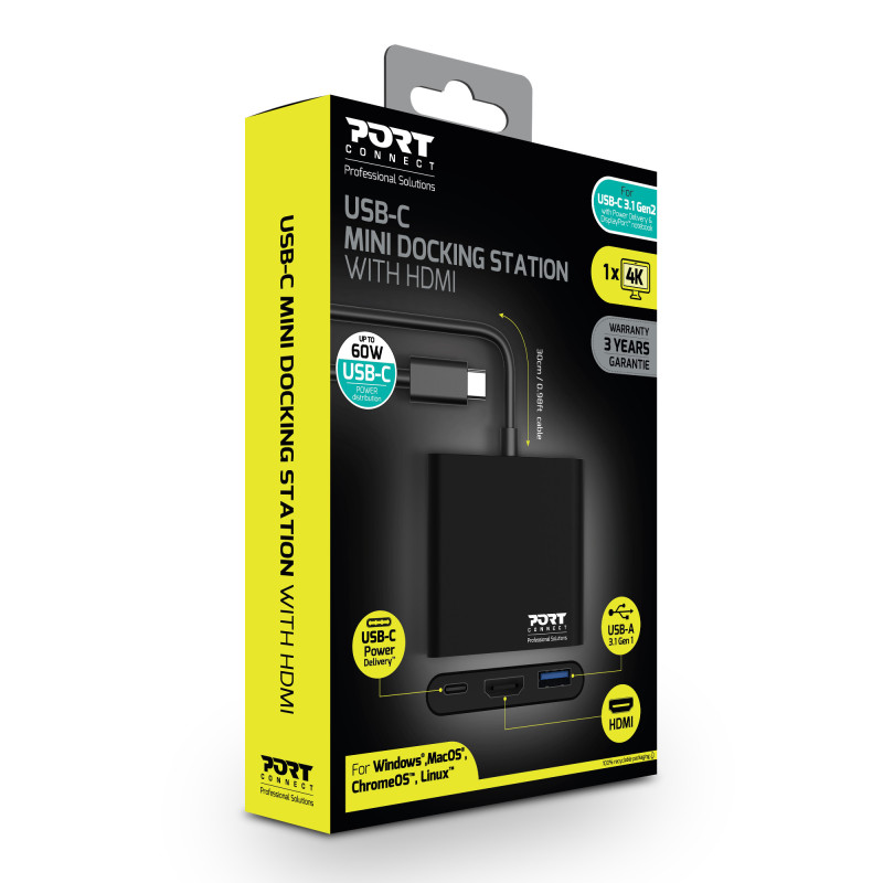 DOCKING MINI TYP C HDMI + USB3 + USB-C PD