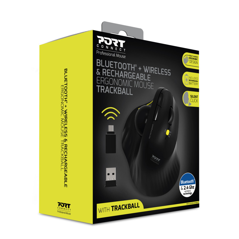 Drahtlose und wiederaufladbare ergonomische Bluetooth®-Maus mit Richtungskugel