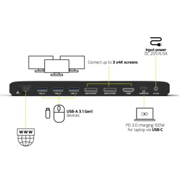 4K Dual Monitor Docking Station for TYPE-C Devices 100W 11 Devices