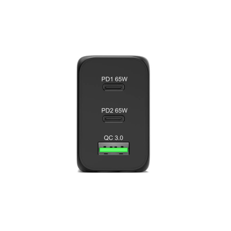 Chargeur mural GaN 65W USB-C Power Delivery ™  3.0 & USB-A charge rapide câble USB-C 2M fourni noir