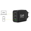 Cargador de pared de 65 W GaN USB-C Power Delivery ™ 3.0 y USB-A de carga rápida Cable USB-C de 2 M suministrado negro