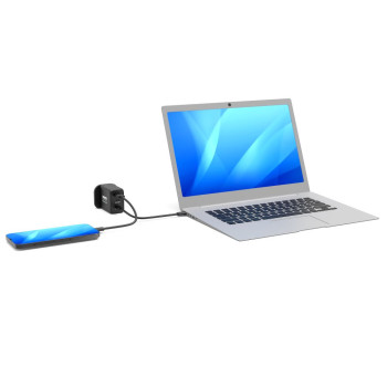 Cargador de pared de 65 W GaN USB-C Power Delivery ™ 3.0 y USB-A de carga  rápida Cable USB-C de 2 M suministrado negro