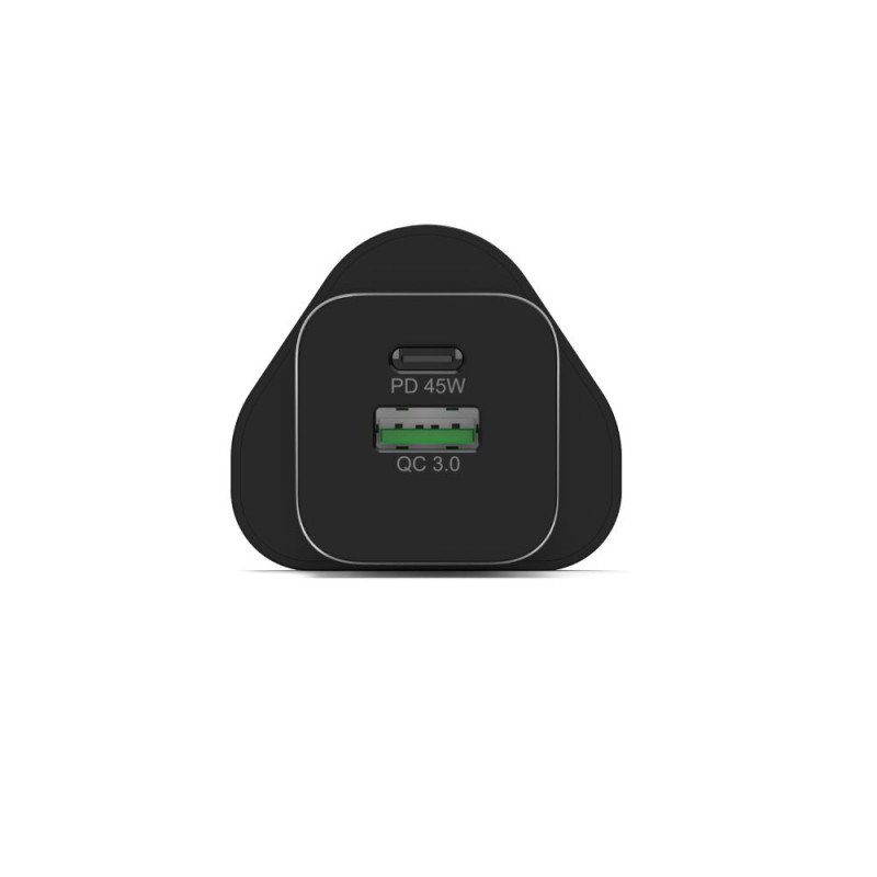 Chargeur mural Gan 45W USB-C Power Delivery ™  3.0 & USB-A charge rapide câble USB-C 2M fourni noir