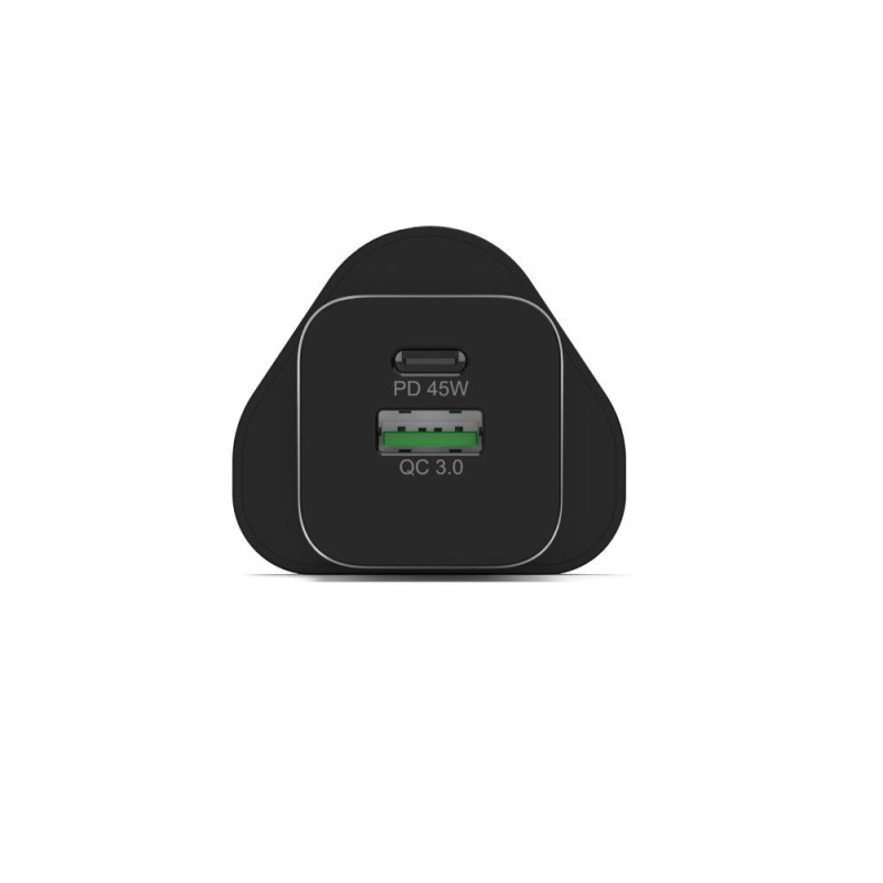 Chargeur mural Gan 45W USB-C Power Delivery ™  3.0 & USB-A charge rapide câble USB-C 2M fourni noir