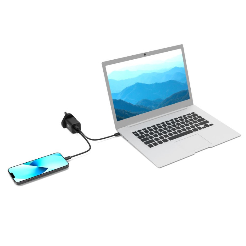 Chargeur mural Gan 45W USB-C Power Delivery ™  3.0 & USB-A charge rapide câble USB-C 2M fourni noir