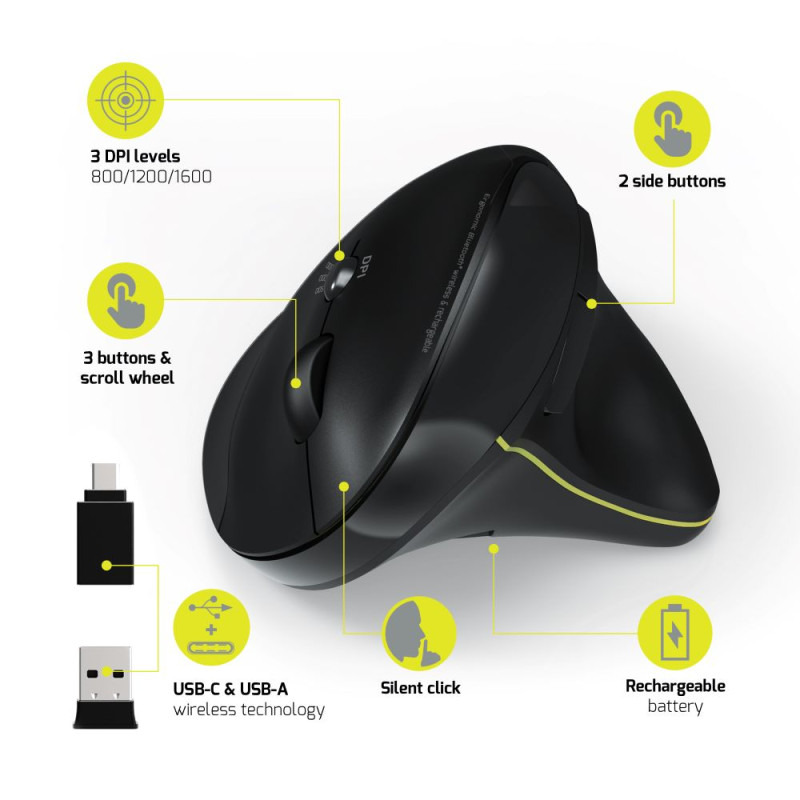 Ergonomic Rechargeable 2.4 GHz & Bluetooth® Wireless Mouse