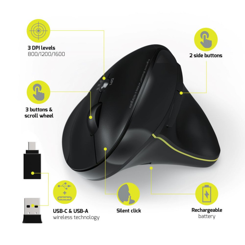 Ergonomic Rechargeable 2.4 GHz & Bluetooth® Wireless Mouse