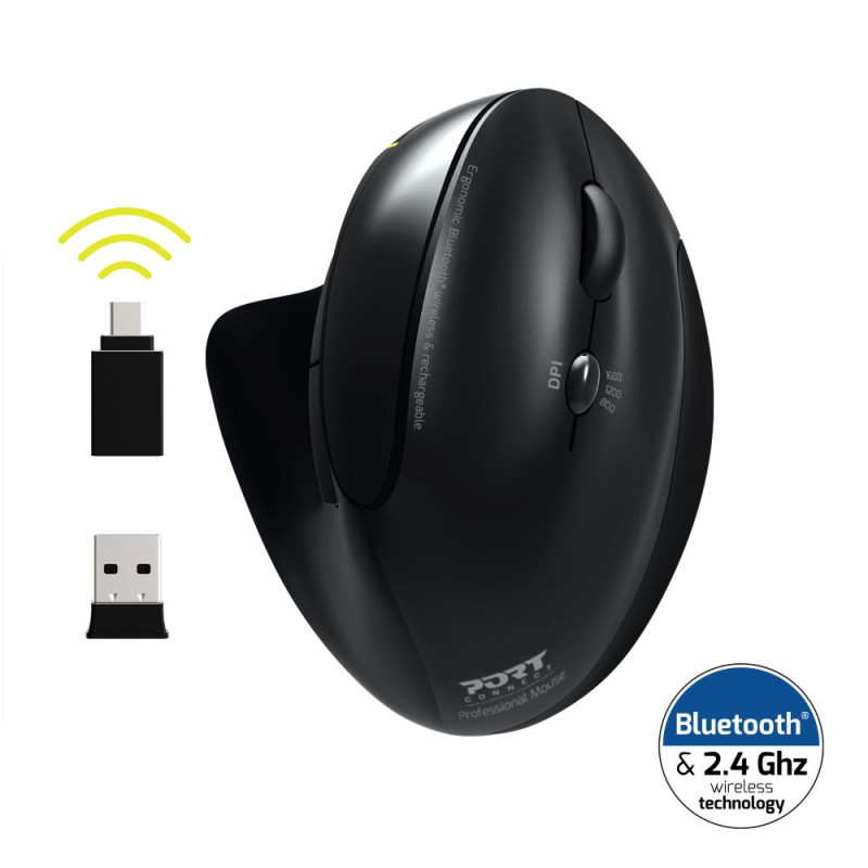Mouse sem fio ergonômico recarregável de 2,4 GHz e Bluetooth®