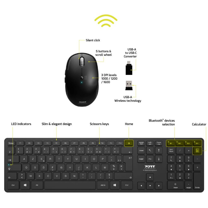 Bluetooth wireless pack: Azerty keyboard and mouse