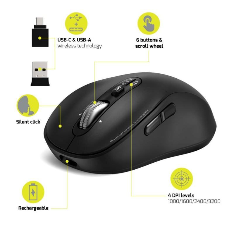 Mouse especialista Bluetooth sem fio e recarregável
