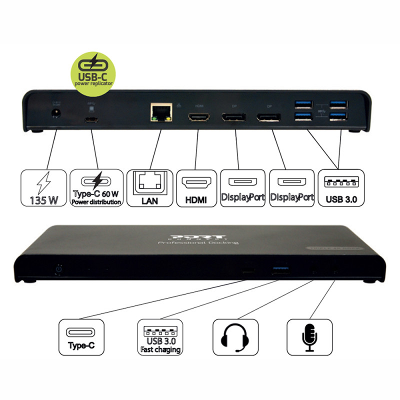 Desktop-Dockingstation 3 x 4K USB-A und USB-C 12 Geräte 85 W