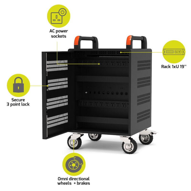 Laddningsskåp för 20 bärbara datorer och 1 i 19"