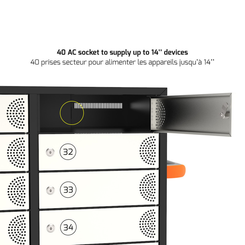Charging cabinet for 40 tablets or PCs with individual doors