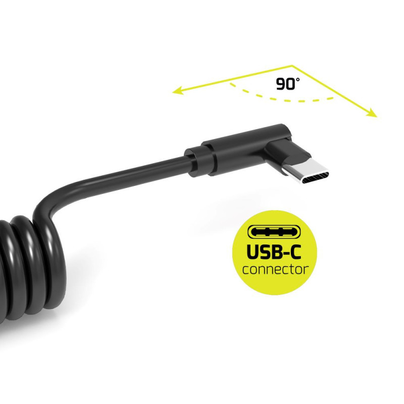LOT de 10 câbles spirale à ressort USB-C 90° - USB-C 65W