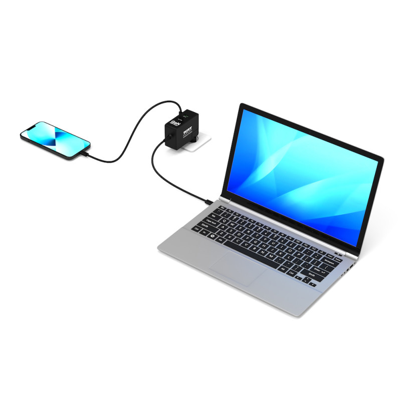 Internationell väggladdare GaN 100W USB-C & USB-A