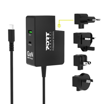 Internationales GaN 100-W-USB-C- und USB-A-Wandladegerät