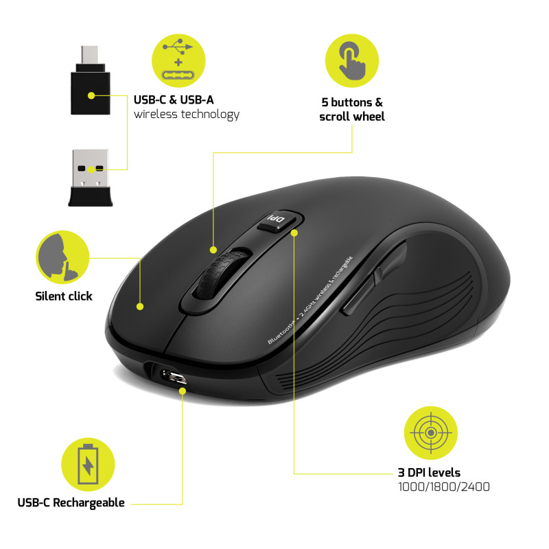Souris ESSENTIEL sans fil Bluetooth rechargeable USB-C