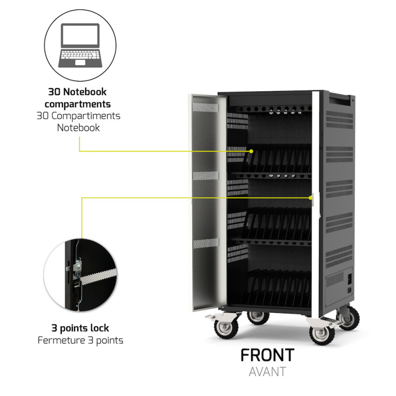 Charging cabinet for 30 laptops 15.6" & 1 in 19"