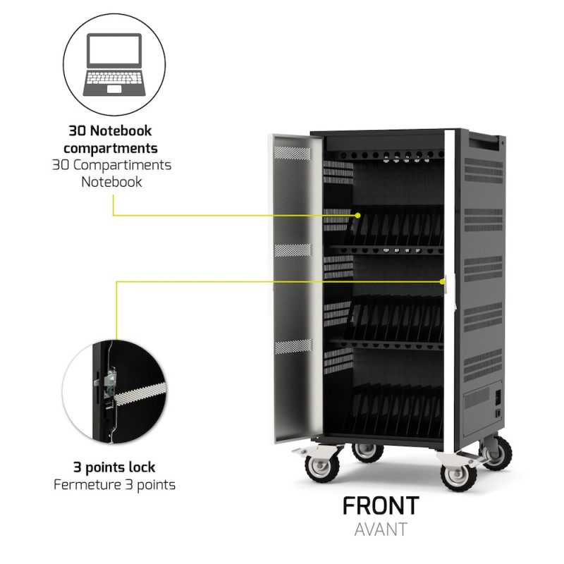 Charging cabinet for 30 laptops 15.6" & 1 in 19"