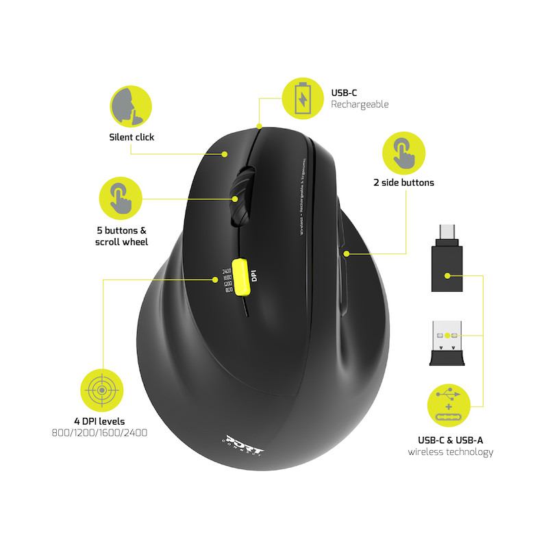 Souris ERGO gaucher sans fil 2.4 GHz Bluetooth rechargeable