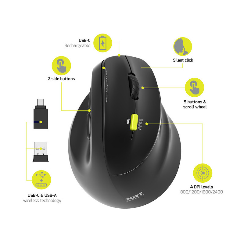 Souris ERGO droitier sans fil 2.4 GHz Bluetooth rechargeable