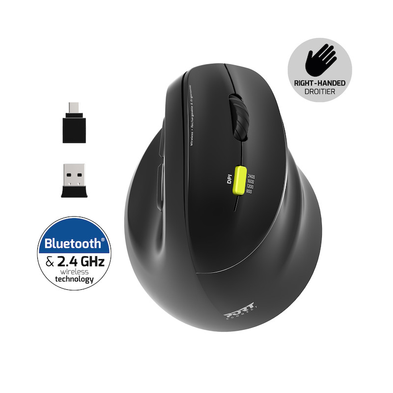 Souris ERGO droitier sans fil 2.4 GHz Bluetooth rechargeable