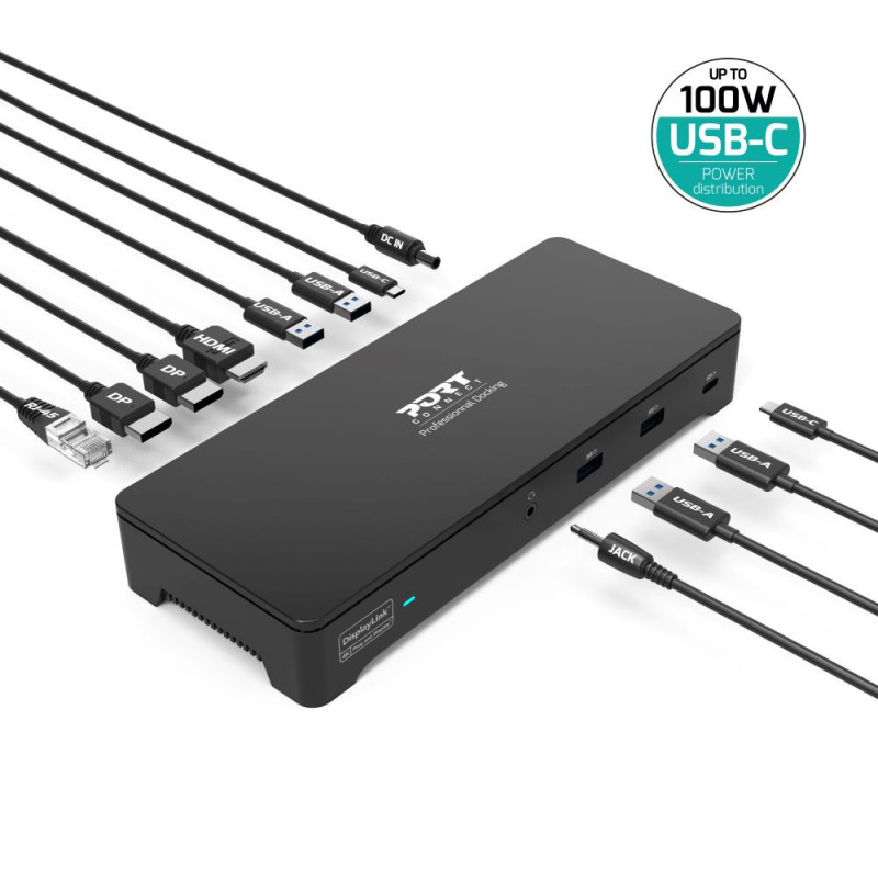 Estación de acoplamiento de escritorio 3 x 4K USB-C y USB-A 10 dispositivos 100W