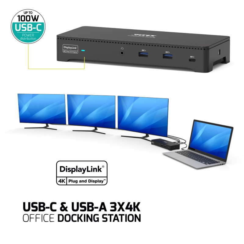 Estación de acoplamiento de escritorio 3 x 4K USB-C y USB-A 10 dispositivos 100W