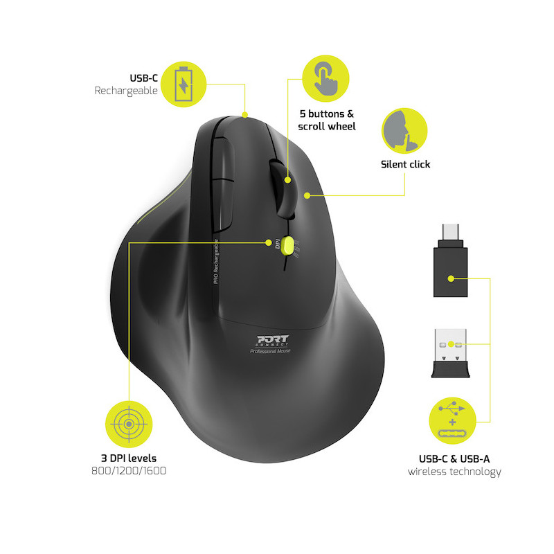 Souris ERGO SOFT sans fil 2.4GHz & Bluetooth rechargeable