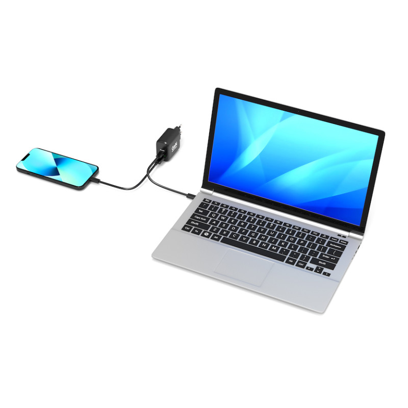 Carregador de parede GaN 65W USB-C e USB-A