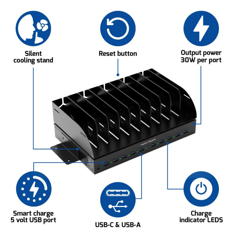 30-W-USB-C-Ladestation für 10 Geräte |Naotic PLUGIN-Lösungen