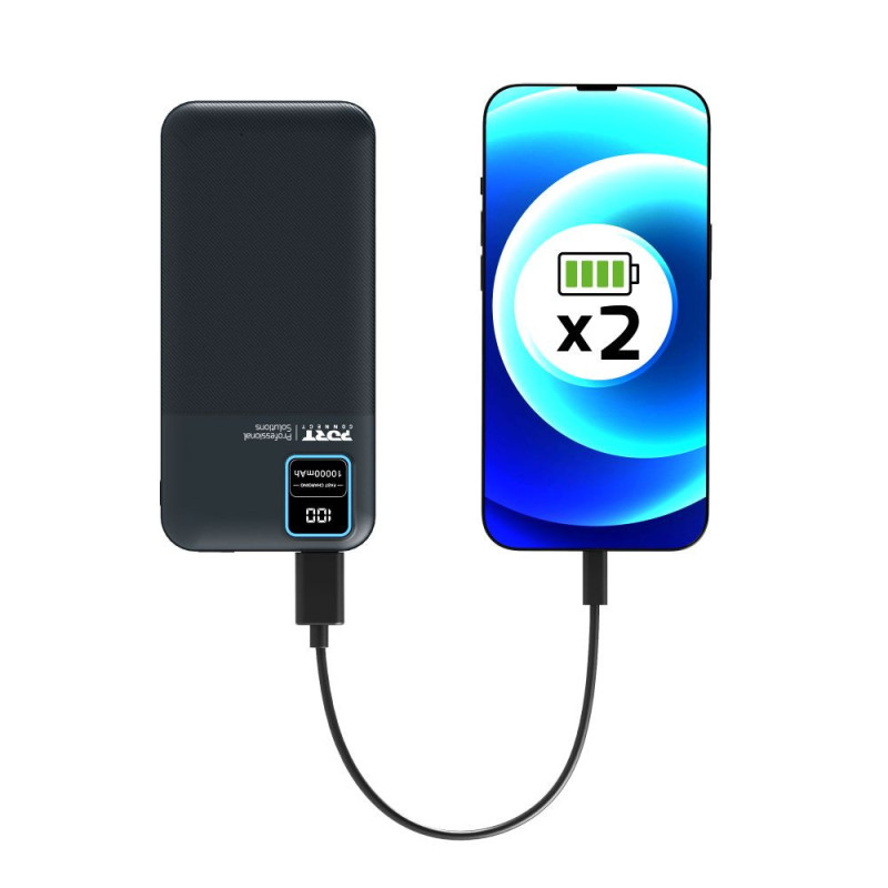 External battery 10000mAh PORT Connect – USB-A Quick Charge, LCD Screen, Compact