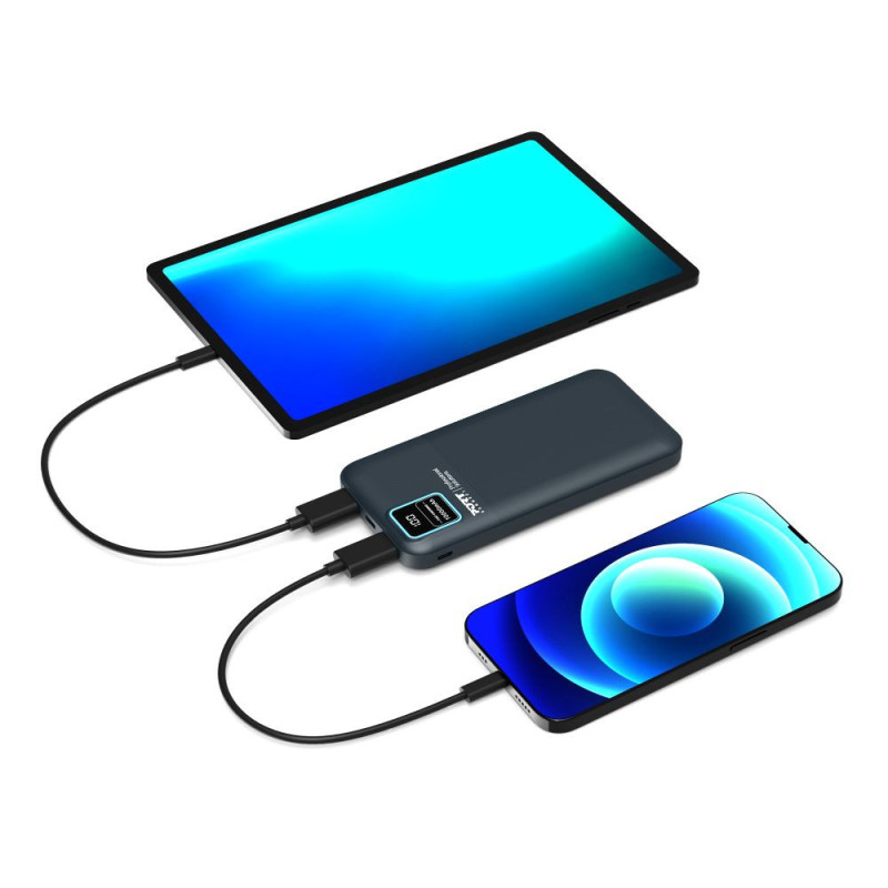 External battery 10000mAh PORT Connect – USB-A Quick Charge, LCD Screen, Compact