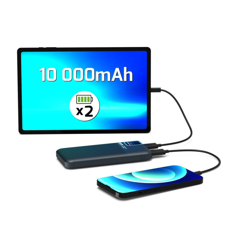 External battery 10000mAh PORT Connect – USB-A Quick Charge, LCD Screen, Compact