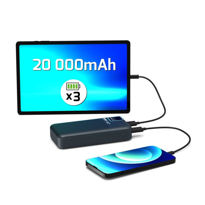 Batterie Externe 20000mAh PORT Connect – USB-A QC, Écran LCD, Compacte, Charge Rapide
