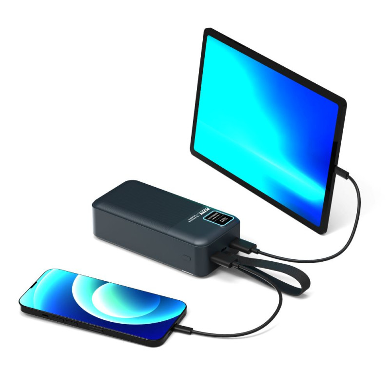 Batterie Externe 30000mAh PORT Connect – USB-A QC, LCD, Lampe LED
