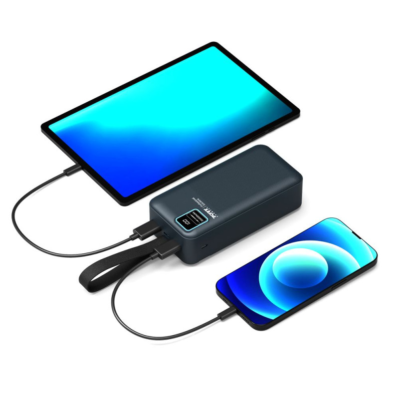 Batterie Externe 30000mAh PORT Connect – USB-A QC, LCD, Lampe LED