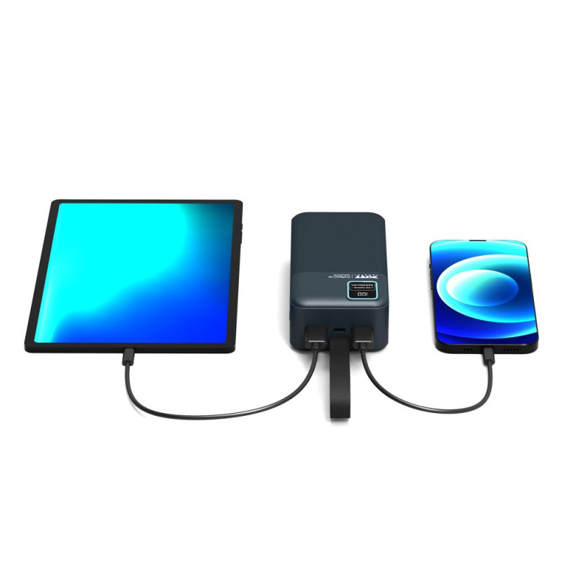 Batterie Externe 30000mAh PORT Connect – USB-A QC, LCD, Lampe LED