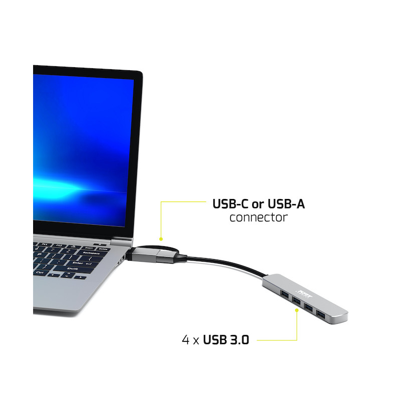 USB 3.0 4 Port Hub – Compacto, rápido y USB-C PORT Connect