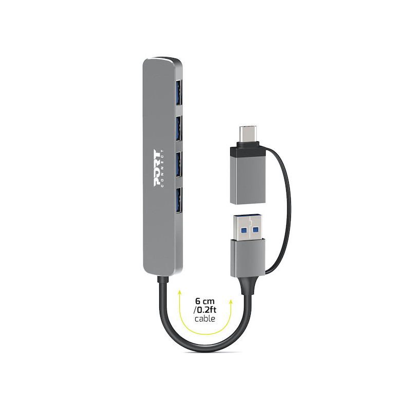 USB 3.0 4 Port Hub – Compacto, rápido y USB-C PORT Connect
