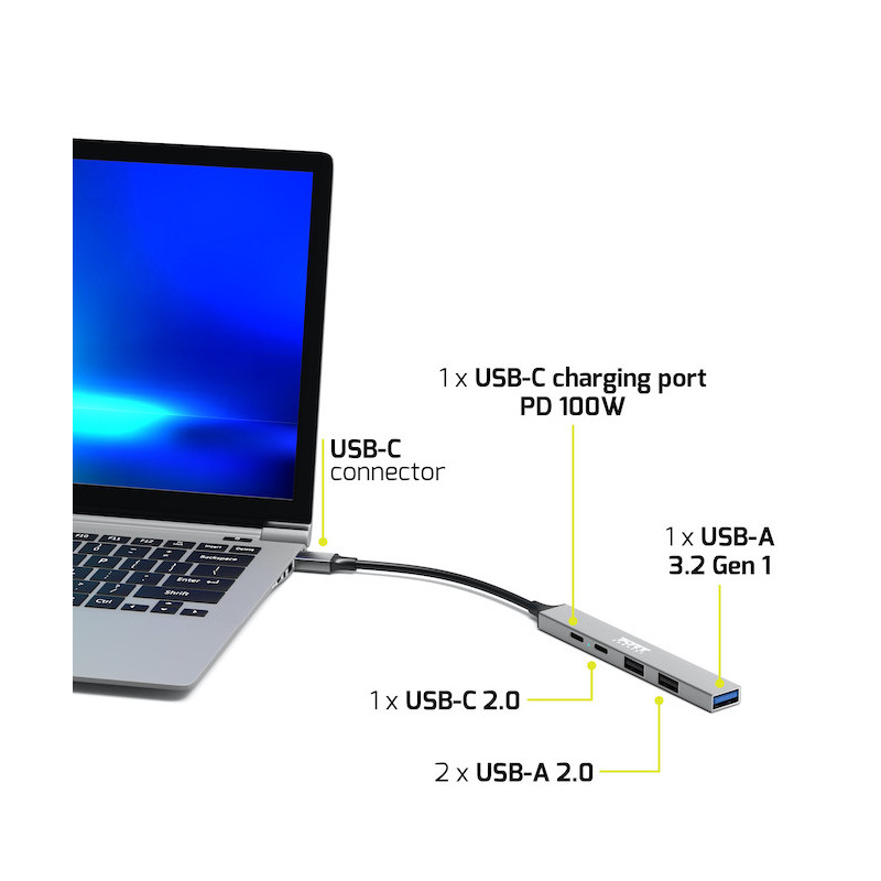 Hub USB-C com 4 portas USB + 1X USB-C 100W