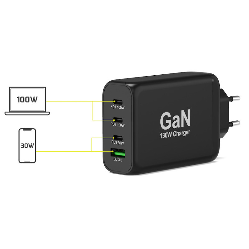 GaN 130W USB-C & USB-A Wall Charger – PORT Connect