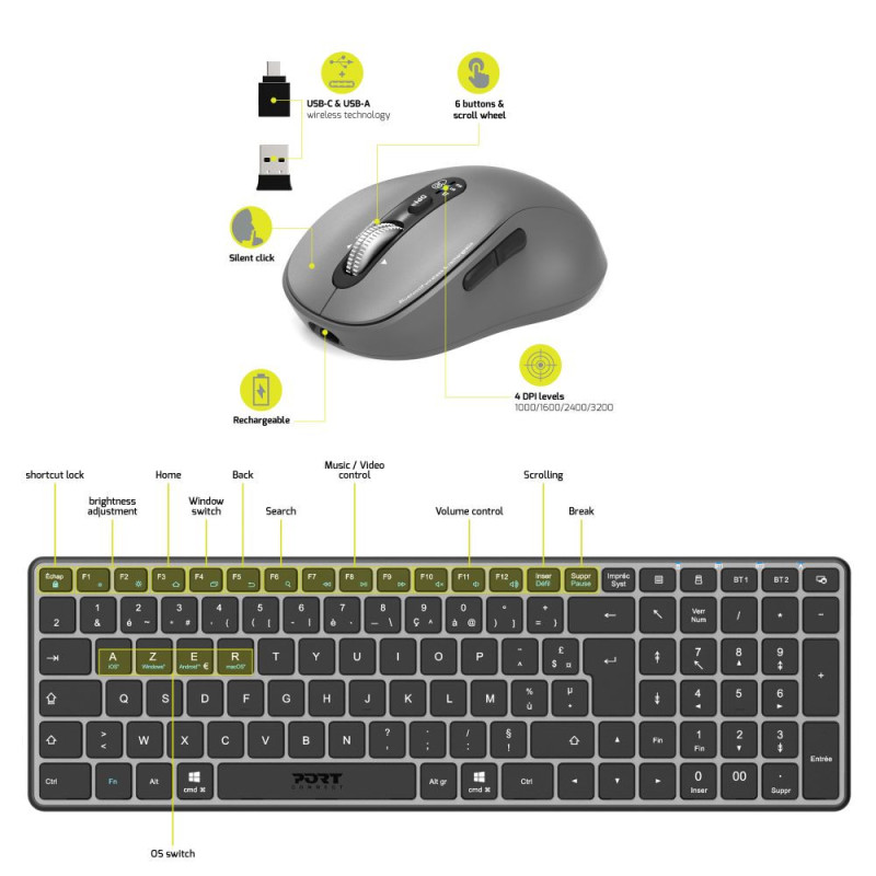 Pack Mus & Keyboard Bluetooth uppladdningsbar EXPERT PORT Connect