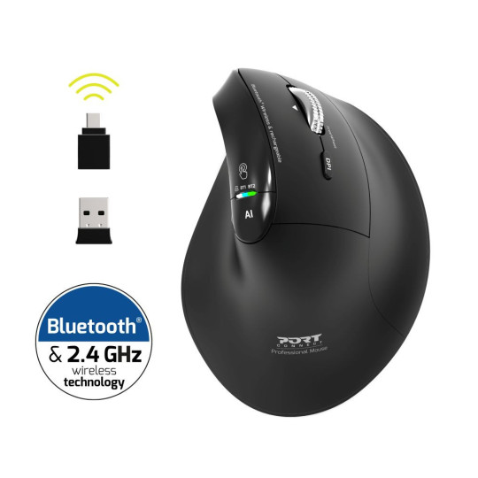 Souris ERGO AUDITOR sans fil 2.4 GHz, Bluetooth & Rechargeable PORT Connect