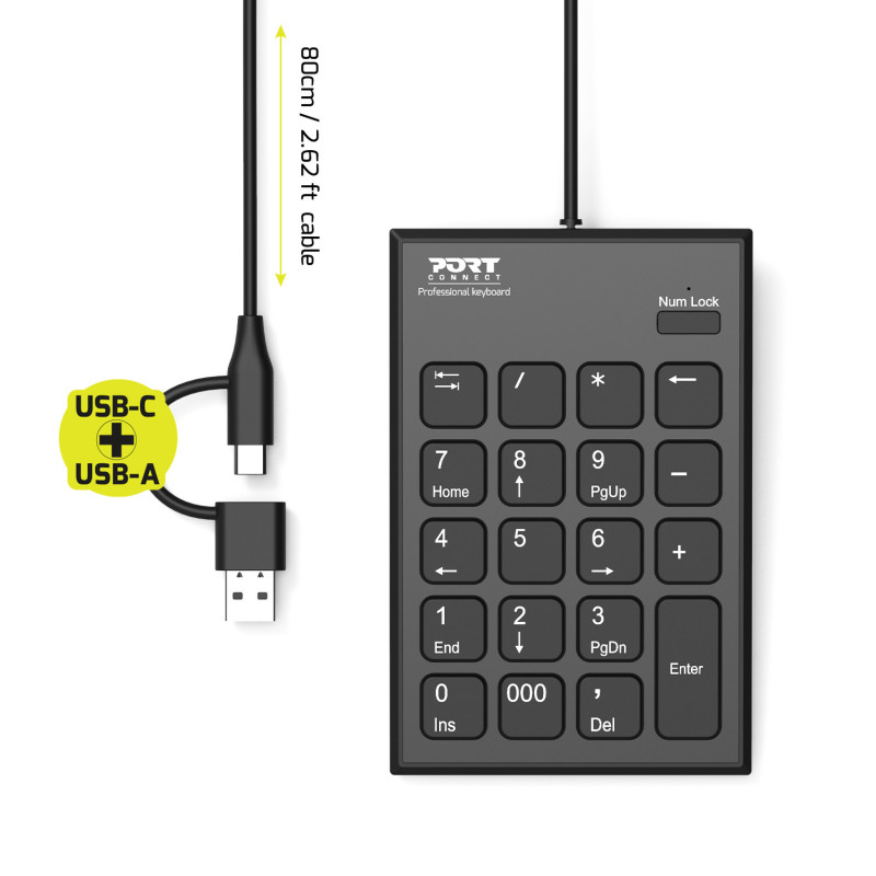Wired USB-C & USB-A Numeric Keypad