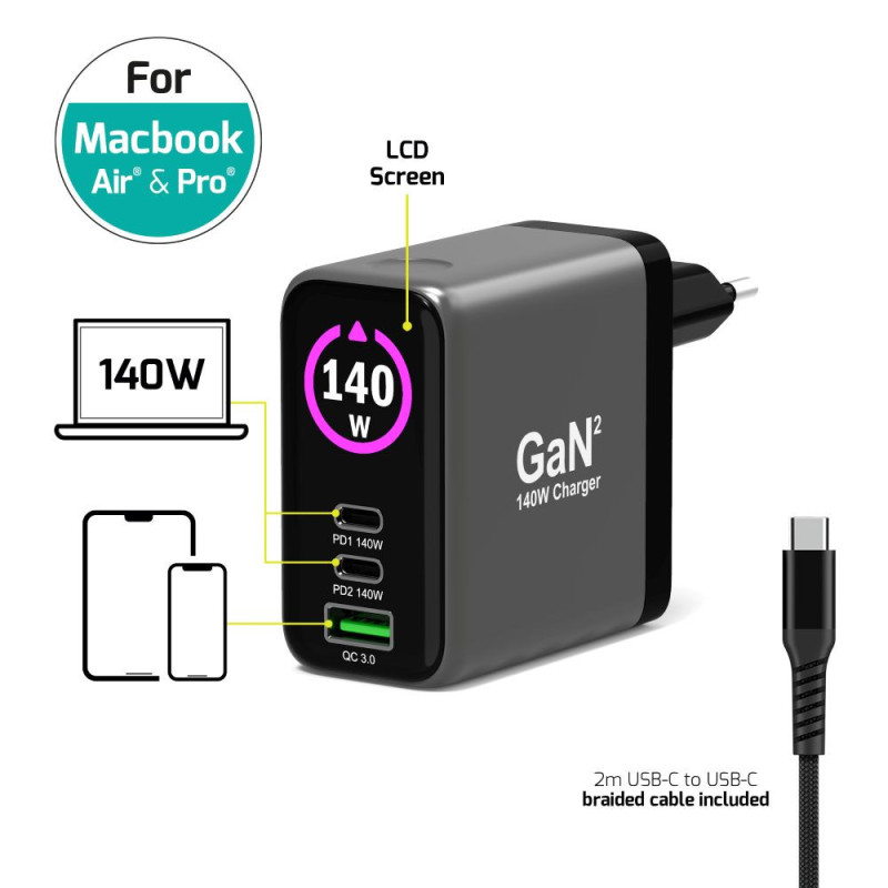 Chargeur GaN² 140W USB-C & USB-A -