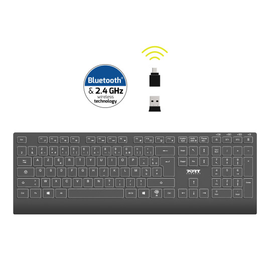 Clavier rétroéclairé sans fil Azerty – 2.4 GHz & Bluetooth | PORT Connect