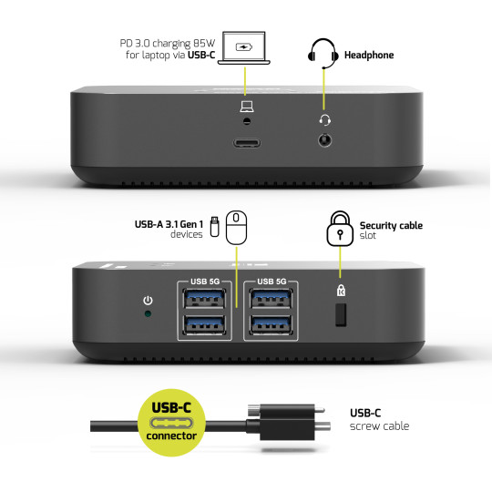 USB-C Desktop Docking Station 2×4K 10 Devices 85W